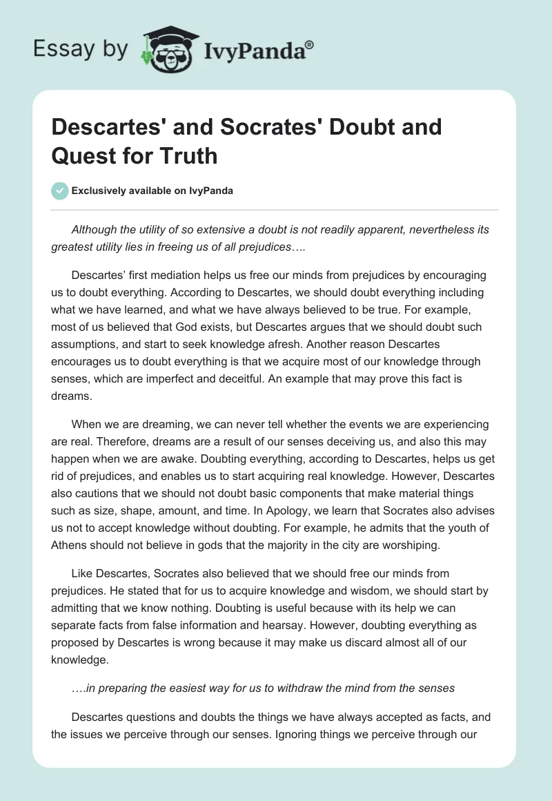 Descartes' and Socrates' Doubt and Quest for Truth. Page 1