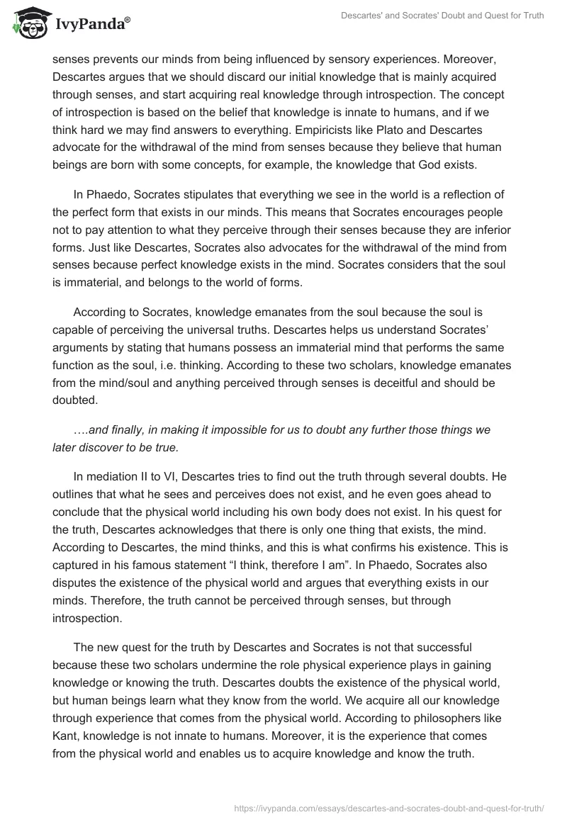 Descartes' and Socrates' Doubt and Quest for Truth. Page 2