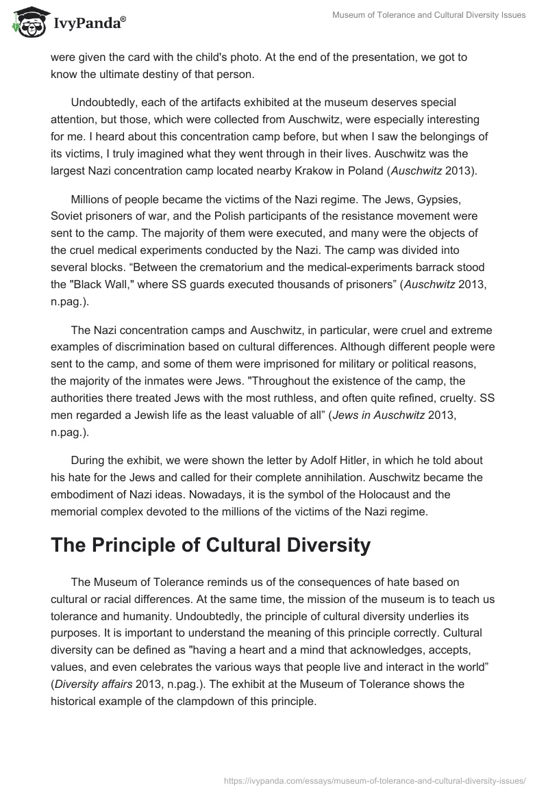 Museum of Tolerance and Cultural Diversity Issues. Page 2