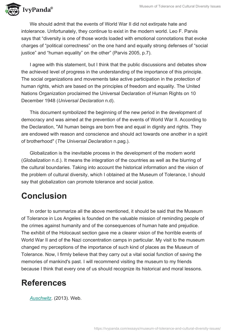 Museum of Tolerance and Cultural Diversity Issues. Page 3