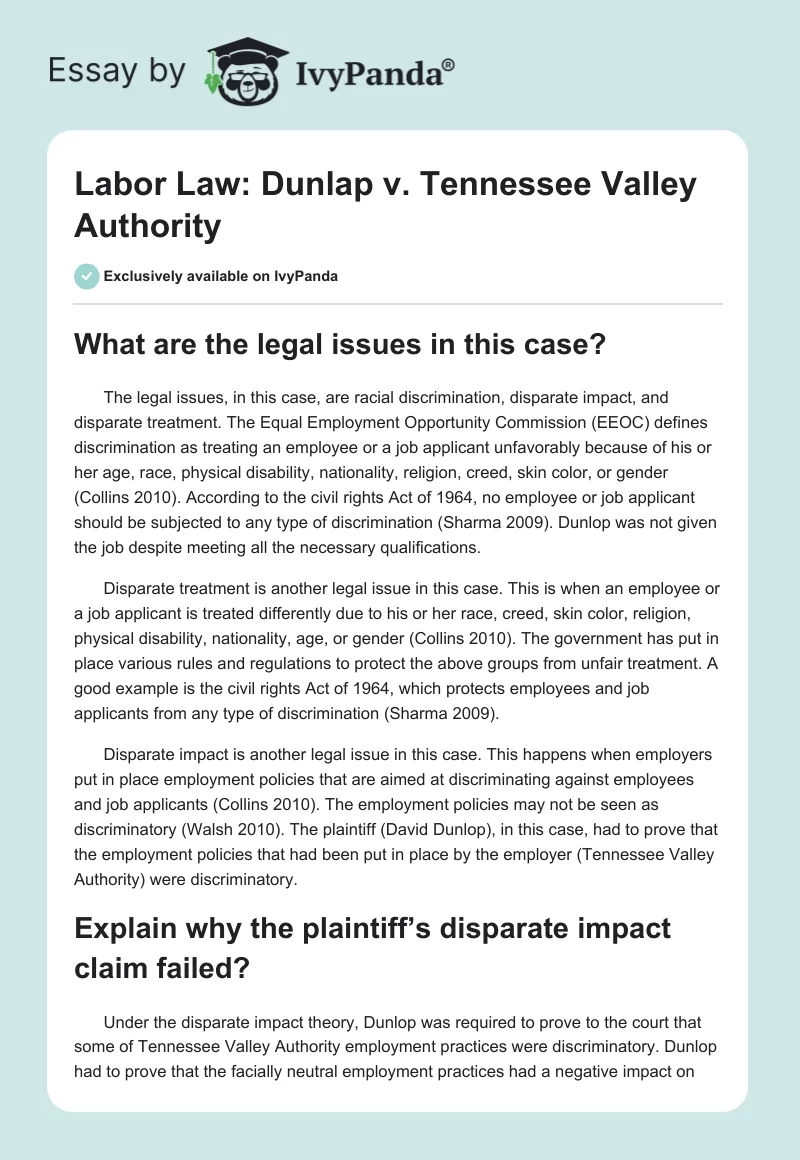 Labor Law: Dunlap v. Tennessee Valley Authority. Page 1