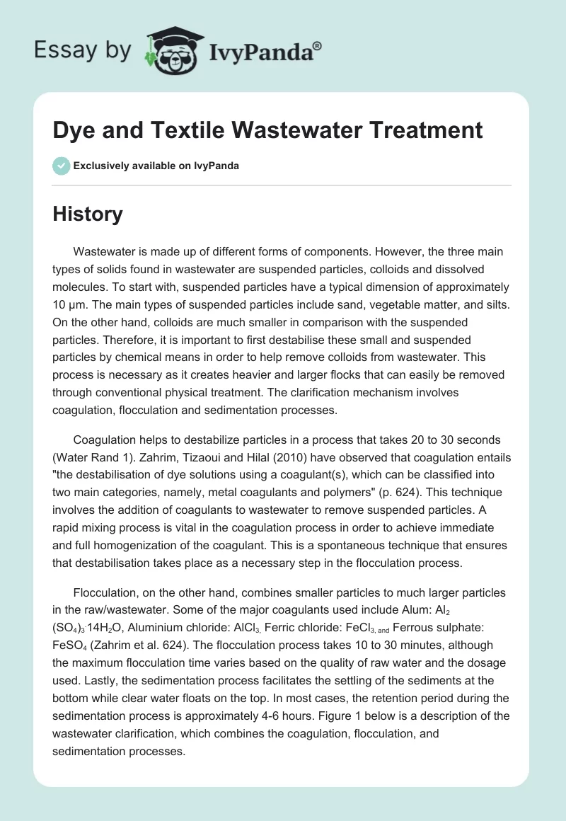 Dye and Textile Wastewater Treatment. Page 1