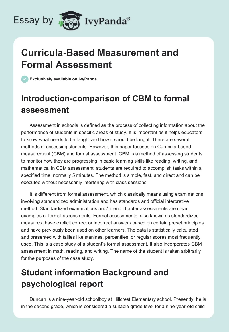 Curricula-Based Measurement and Formal Assessment. Page 1