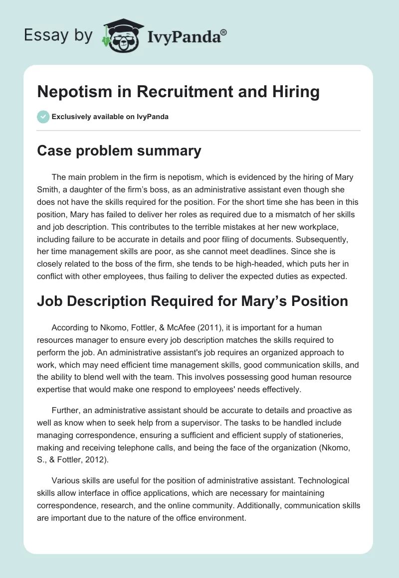 Nepotism in Recruitment and Hiring. Page 1