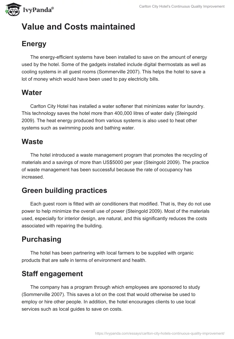 Carlton City Hotel's Continuous Quality Improvement. Page 5