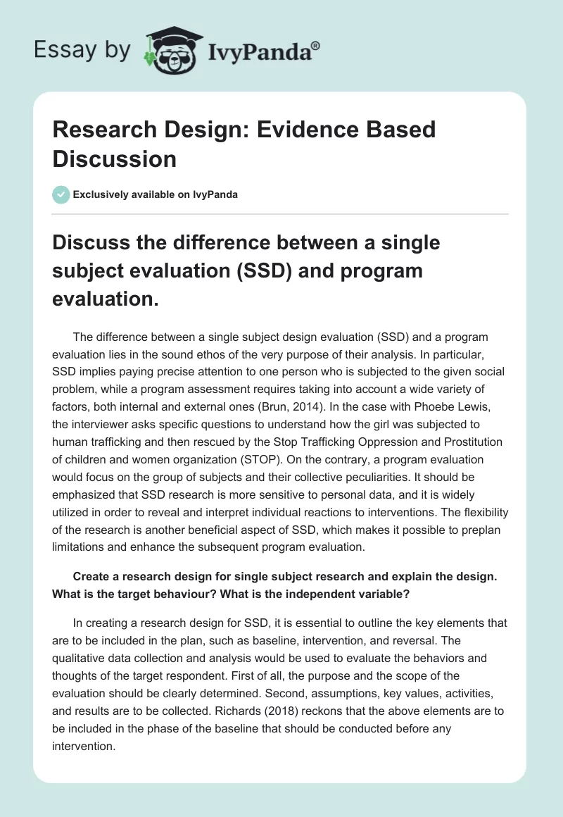 Research Design: Evidence Based Discussion. Page 1