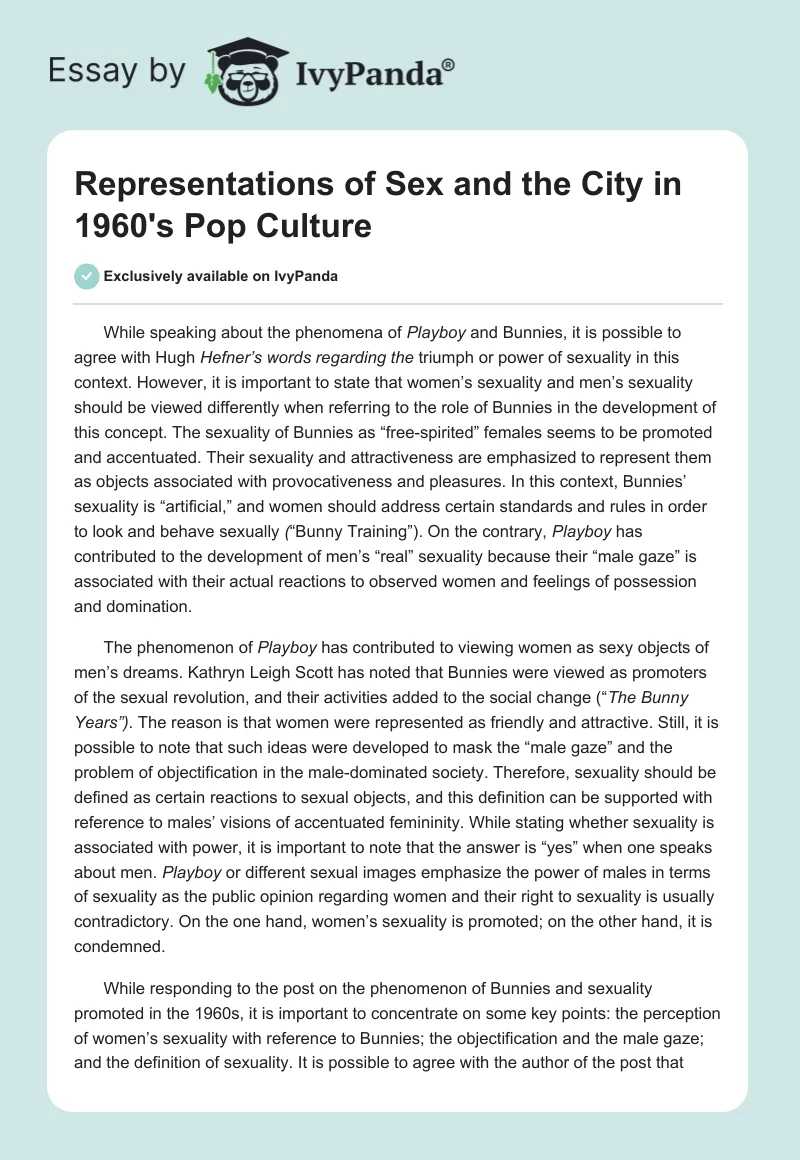 Representations of Sex and the City in 1960's Pop Culture. Page 1