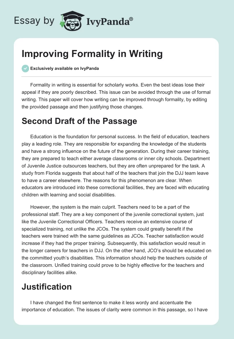 Improving Formality in Writing. Page 1