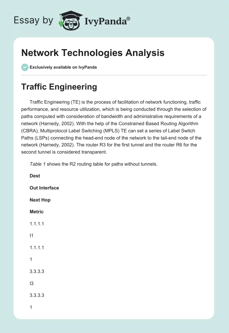 Network Technologies Analysis. Page 1