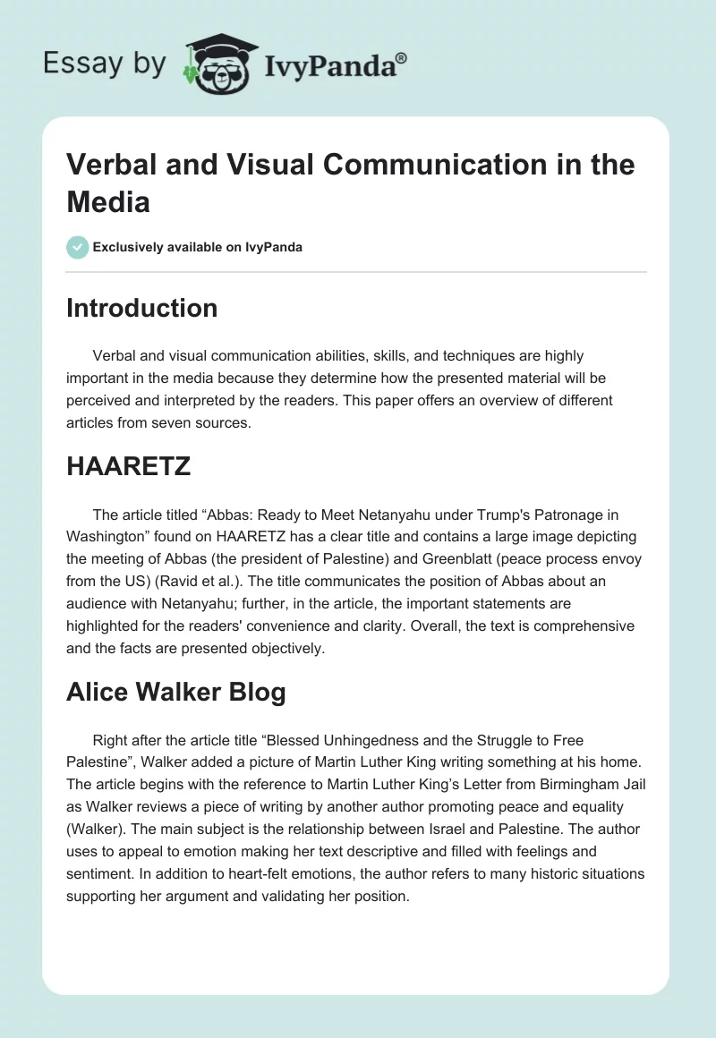 Verbal and Visual Communication in the Media. Page 1