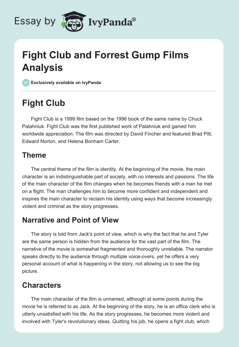 "Fight Club" and "Forrest Gump" Films Analysis. Page 1