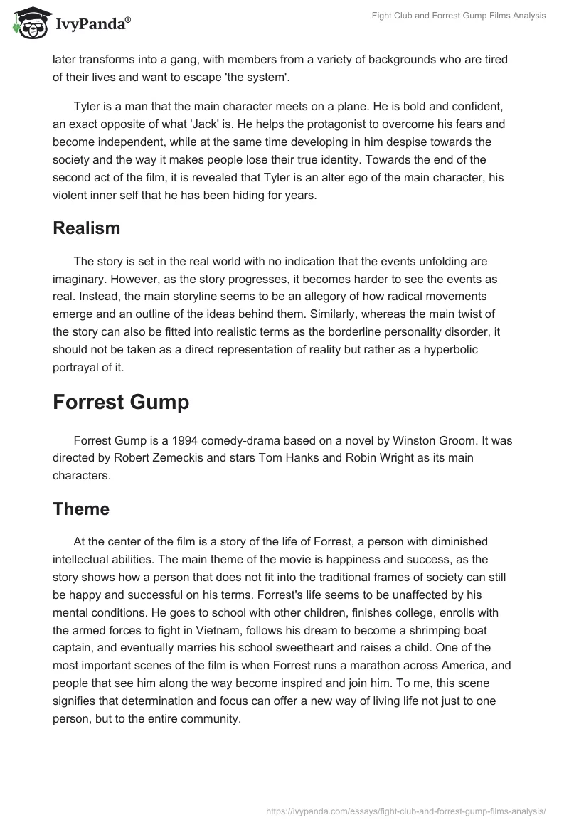"Fight Club" and "Forrest Gump" Films Analysis. Page 2