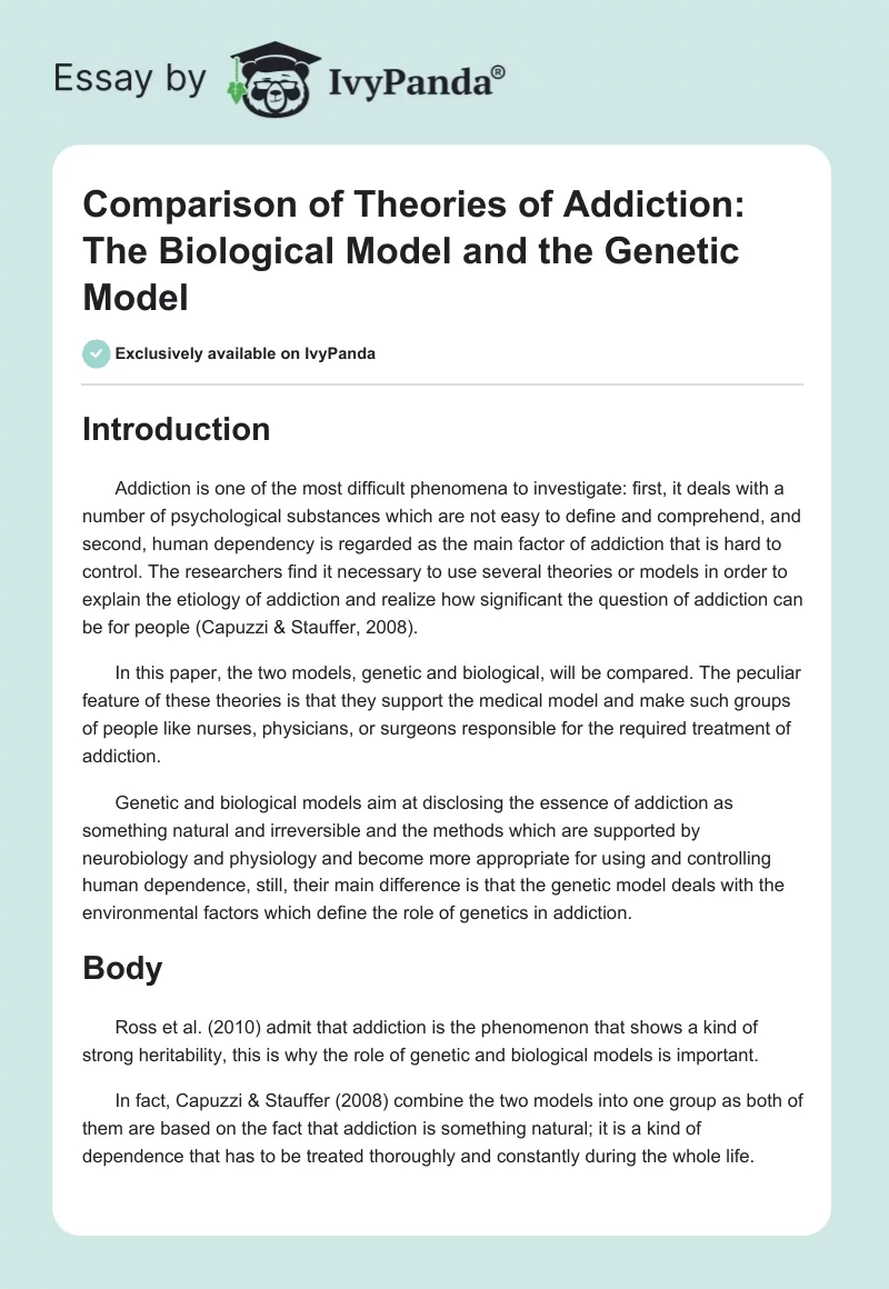 Comparison of Theories of Addiction: The Biological Model and the Genetic Model. Page 1