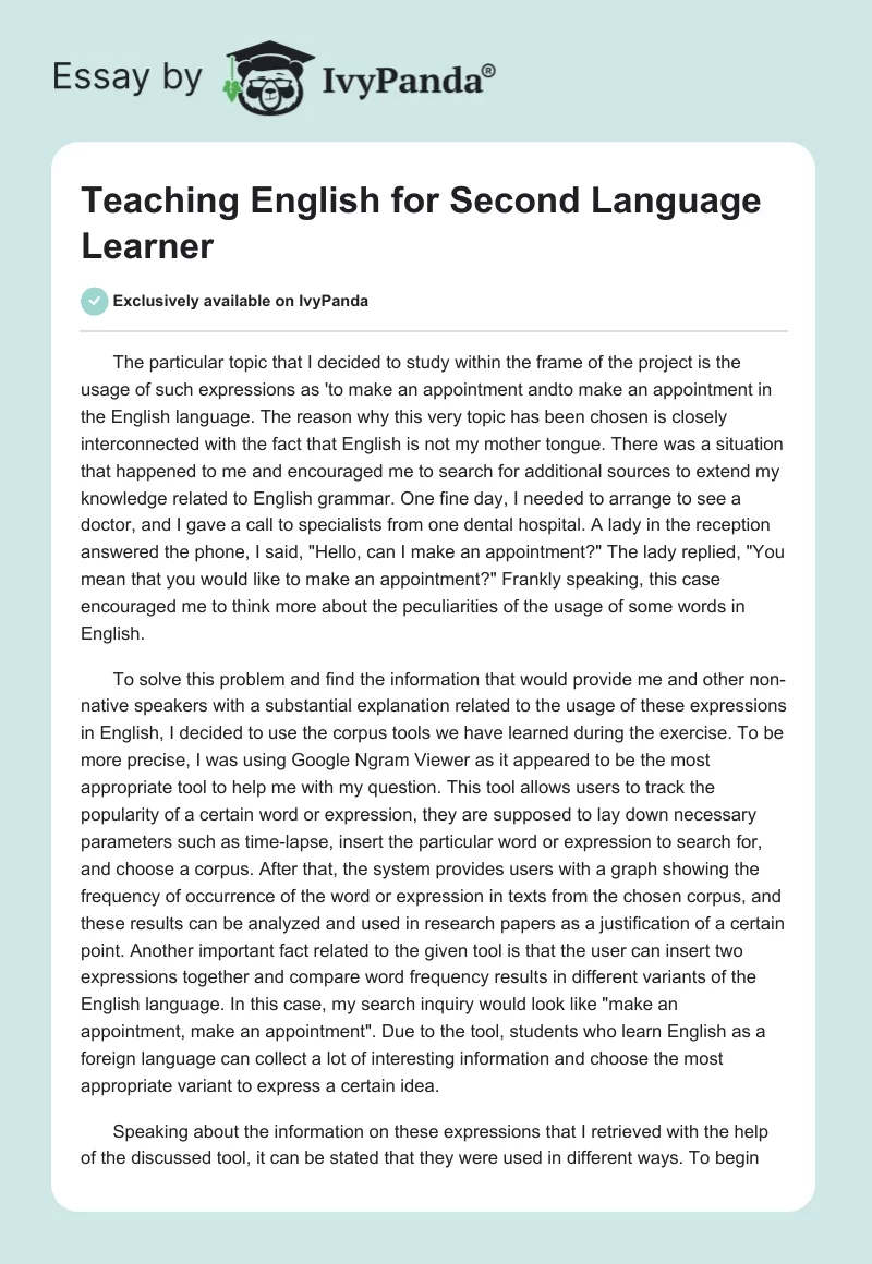 Teaching English for Second Language Learner. Page 1