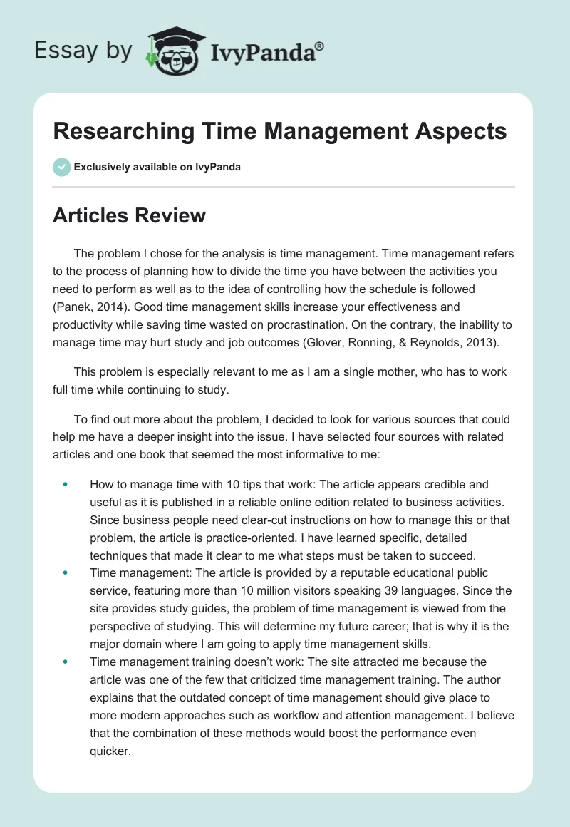 Researching Time Management Aspects. Page 1