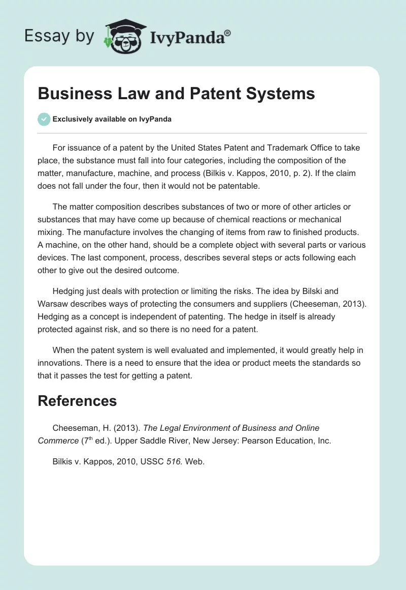 Business Law and Patent Systems. Page 1