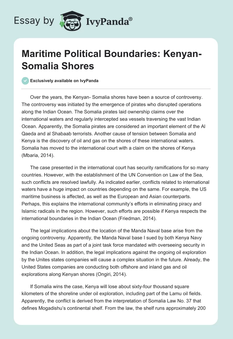 Maritime Political Boundaries: Kenyan-Somalia Shores. Page 1
