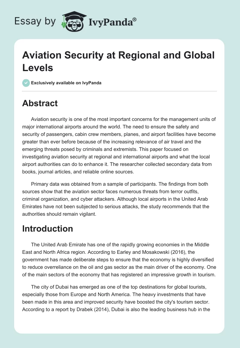 Aviation Security at Regional and Global Levels. Page 1