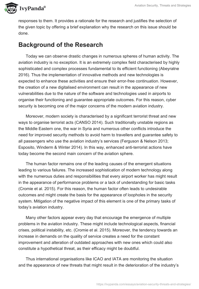 Aviation Security, Threats and Strategies. Page 2