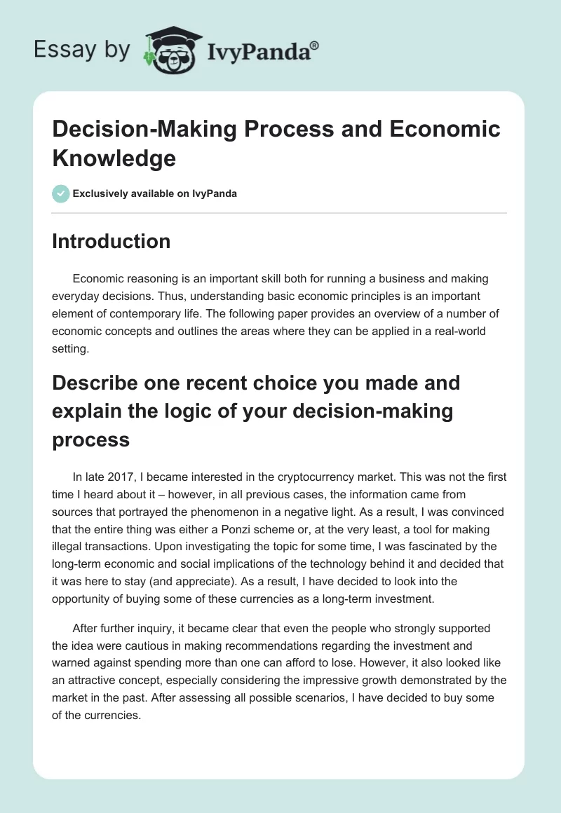 Decision-Making Process and Economic Knowledge. Page 1