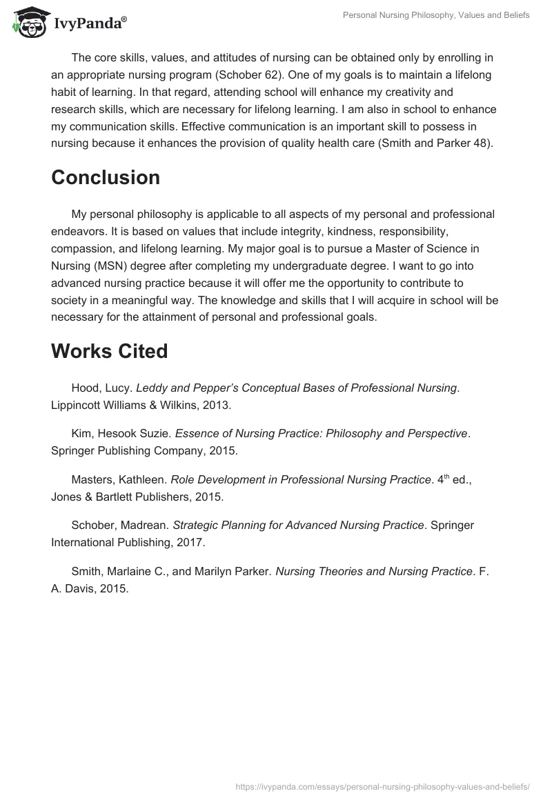 Personal Nursing Philosophy, Values and Beliefs. Page 3