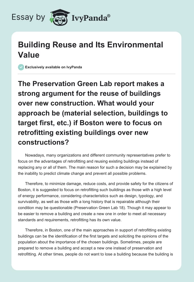 Building Reuse and Its Environmental Value. Page 1