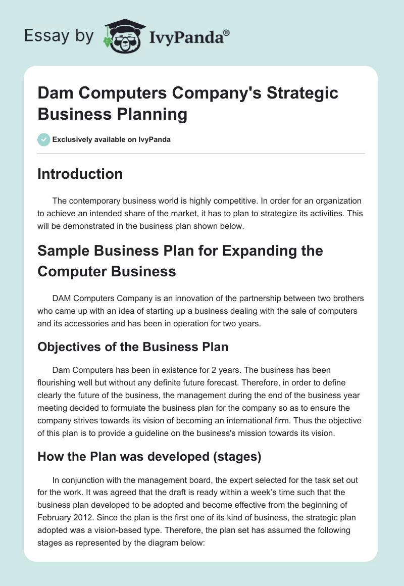 Dam Computers Company's Strategic Business Planning. Page 1