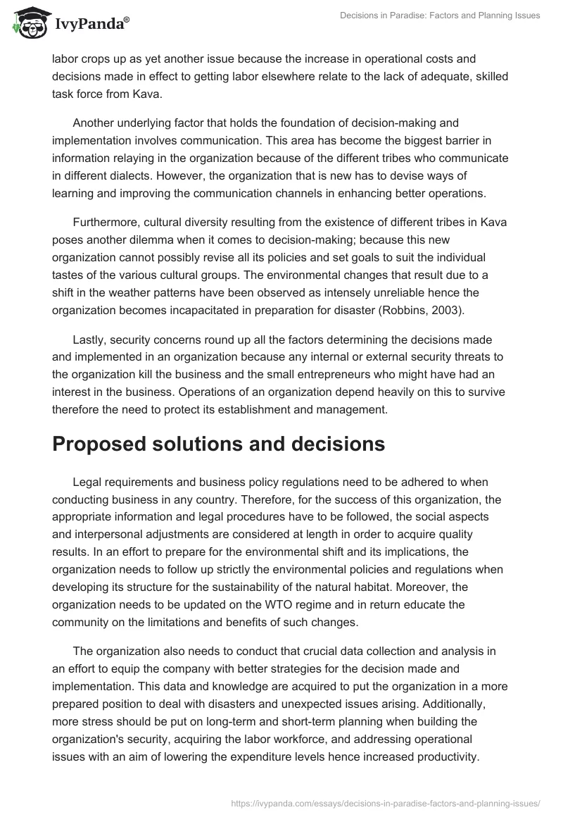 Decisions in Paradise: Factors and Planning Issues. Page 2
