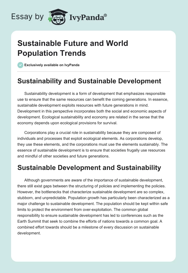 Sustainable Future and World Population Trends. Page 1