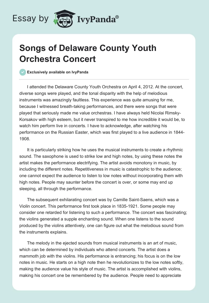 Songs of Delaware County Youth Orchestra Concert. Page 1
