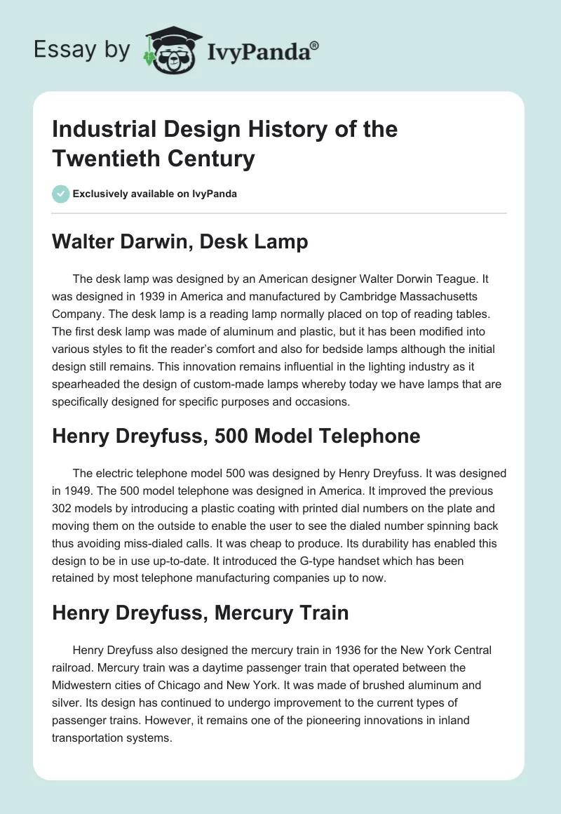 Industrial Design History of the Twentieth Century. Page 1