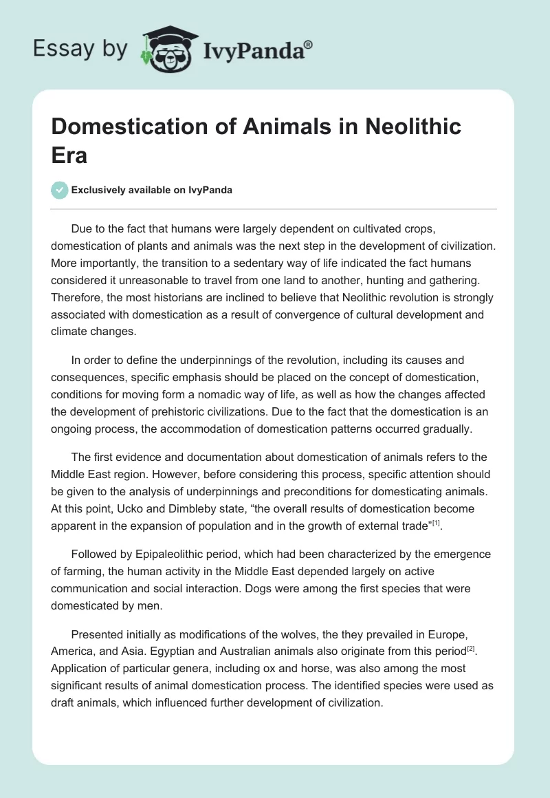Domestication of Animals in Neolithic Era. Page 1