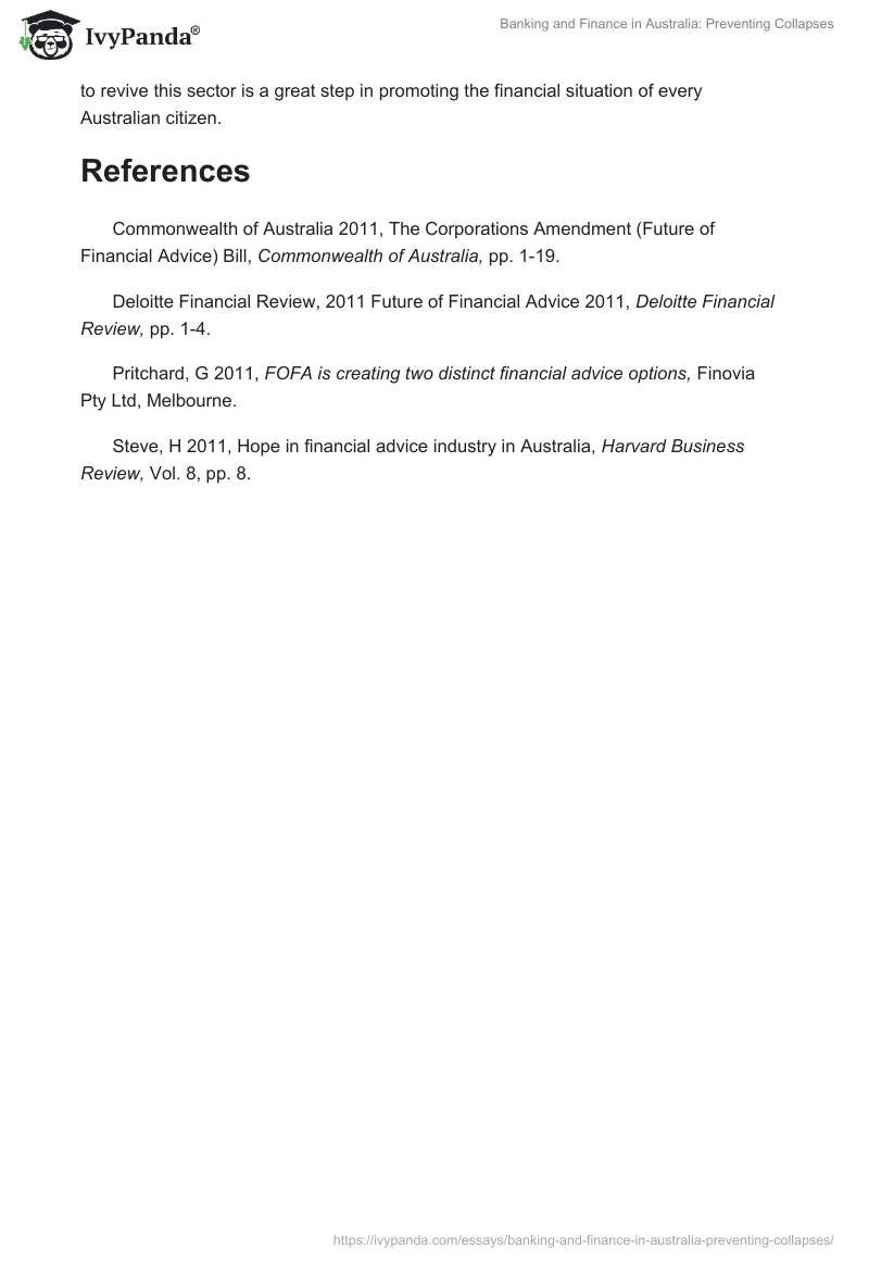 Banking and Finance in Australia: Preventing Collapses. Page 4