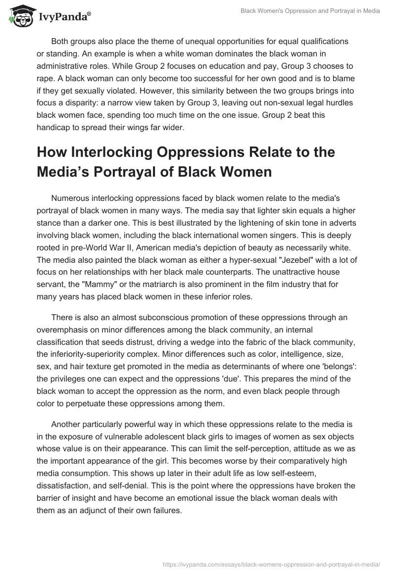 Black Women's Oppression and Portrayal in Media. Page 2
