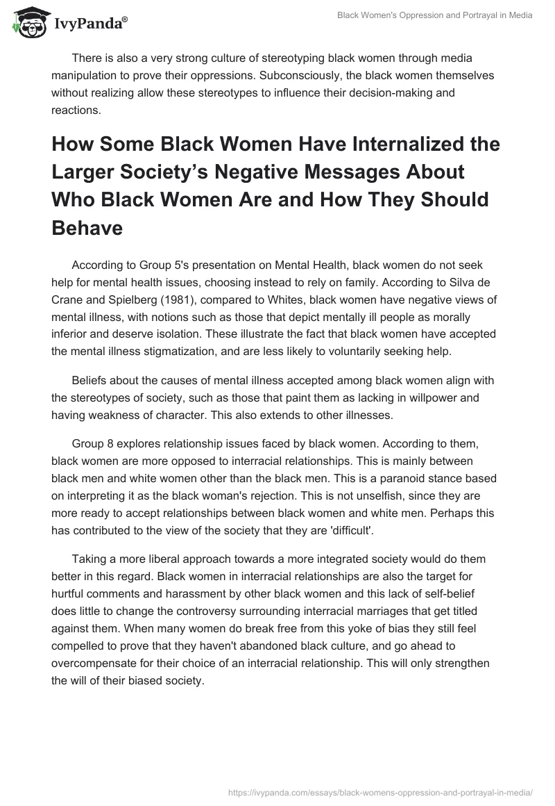 Black Women's Oppression and Portrayal in Media. Page 3