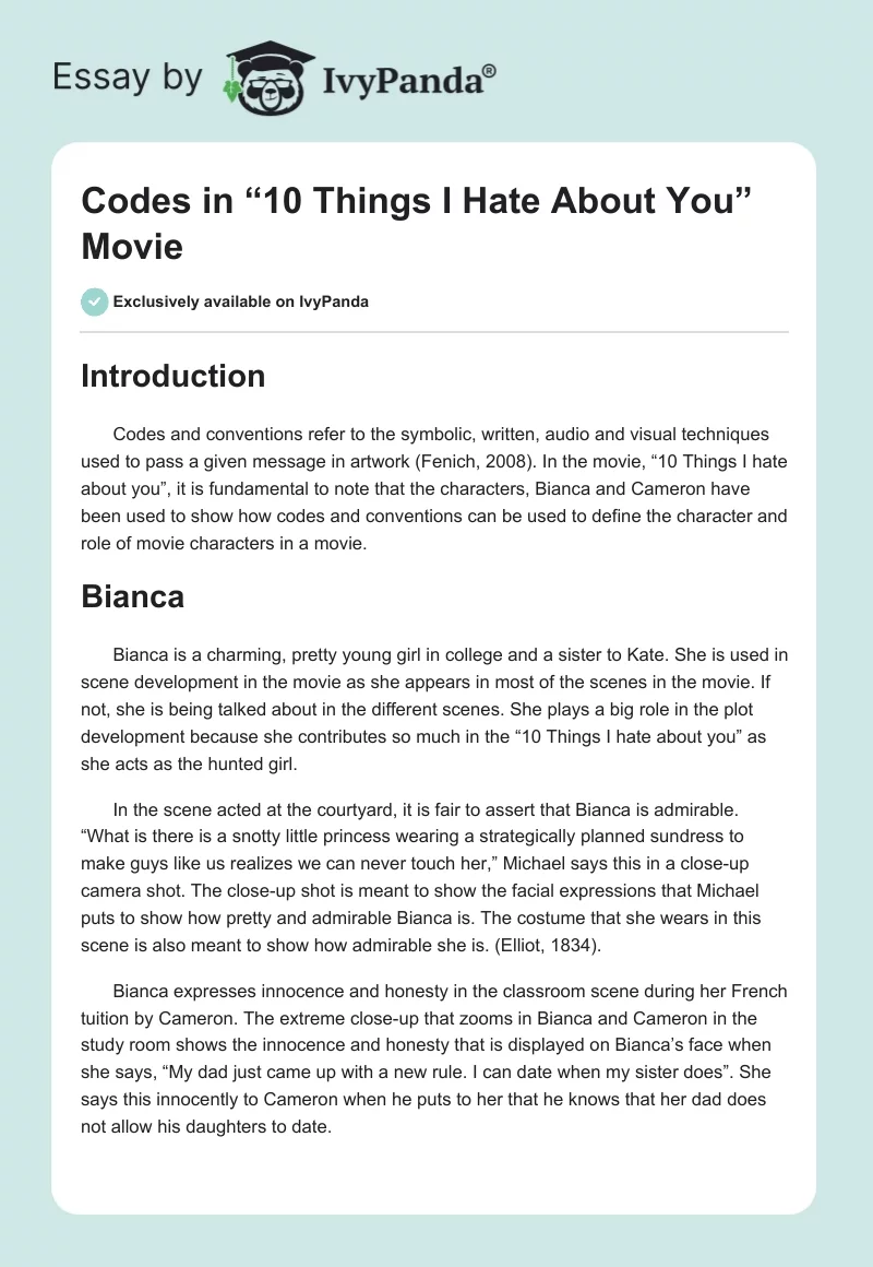 Codes in “10 Things I Hate About You” Movie. Page 1