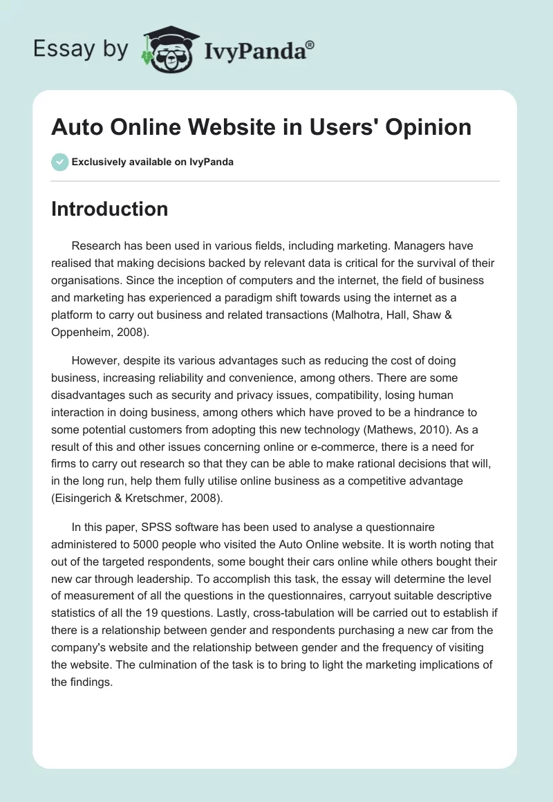 Auto Online Website in Users' Opinion. Page 1