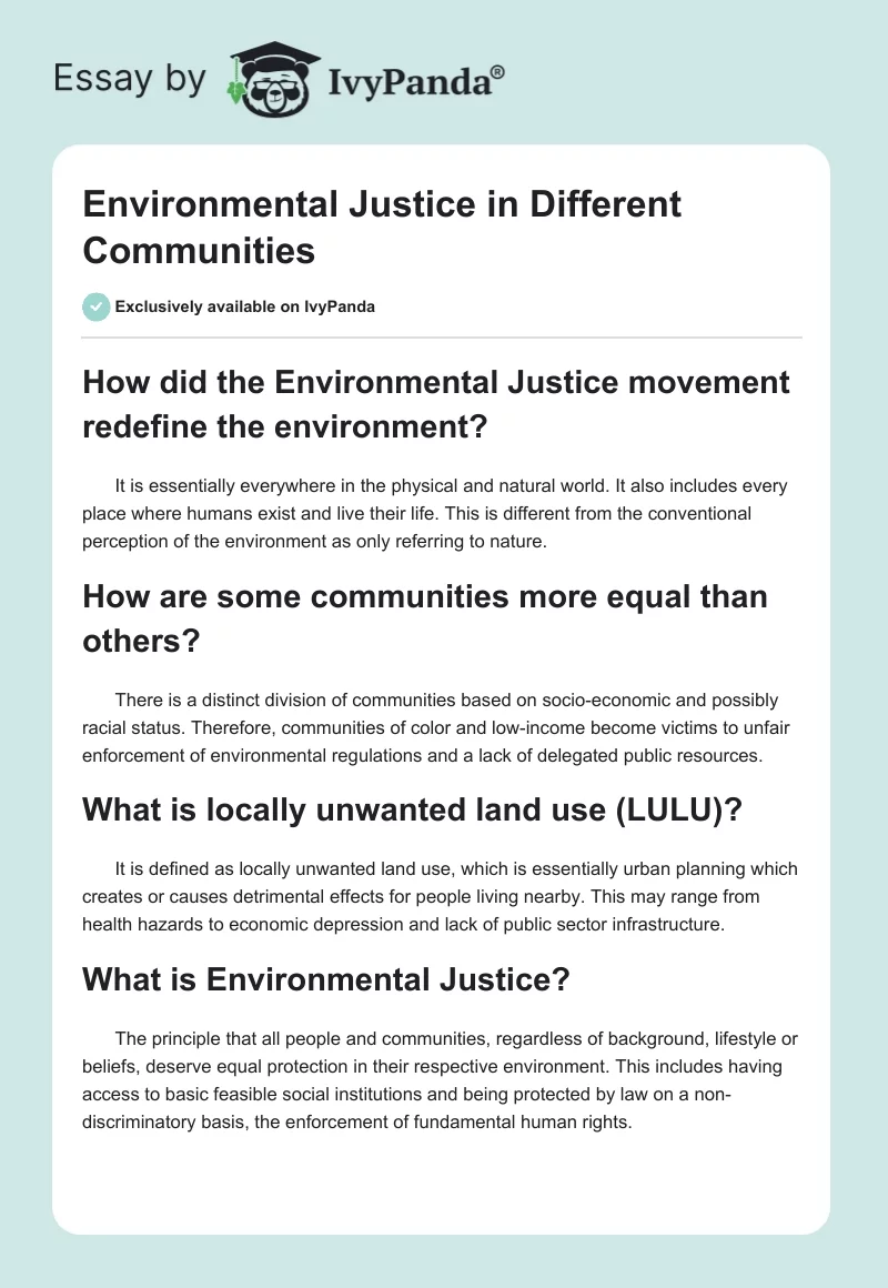 Environmental Justice in Different Communities. Page 1
