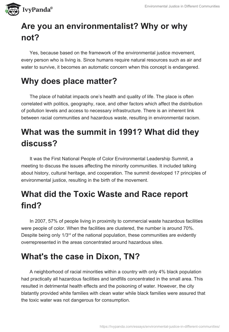 Environmental Justice in Different Communities. Page 2