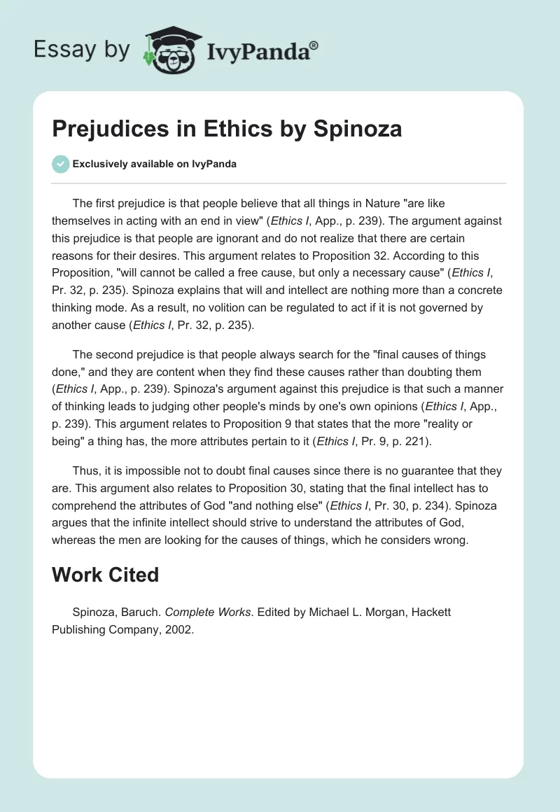 Prejudices in "Ethics" by Spinoza. Page 1