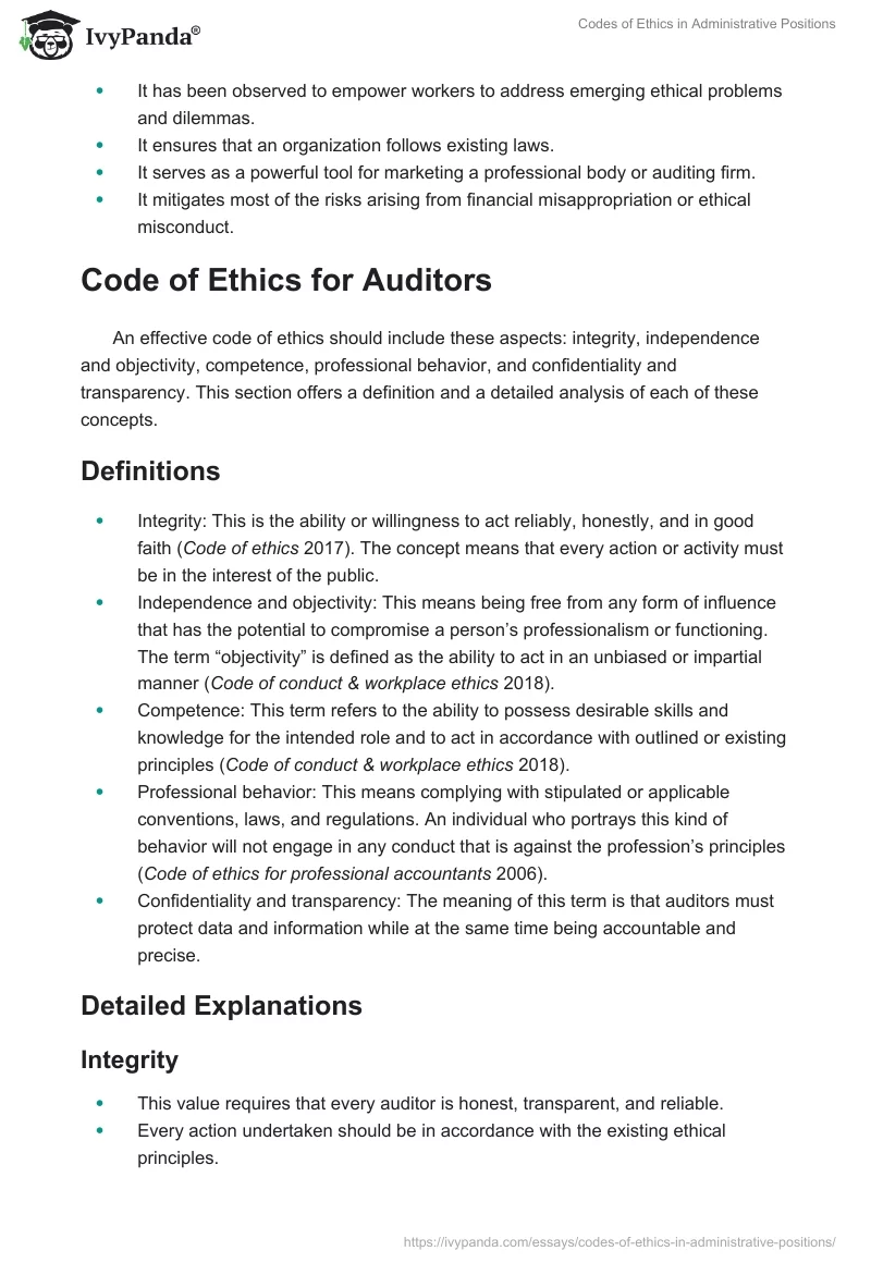 Codes of Ethics in Administrative Positions. Page 2
