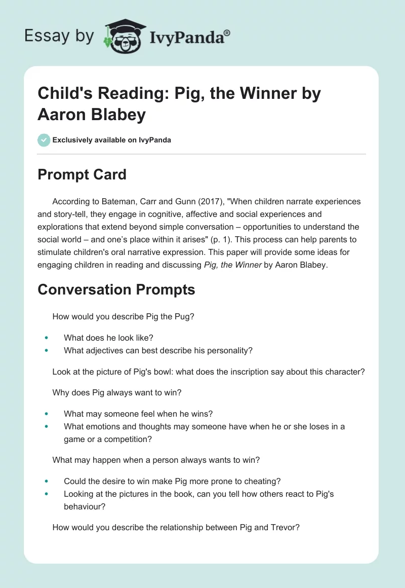 Child's Reading: "Pig, the Winner" by Aaron Blabey. Page 1