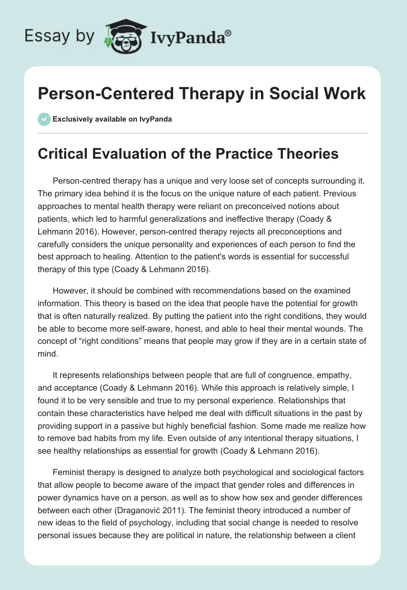Person-Centered Therapy in Social Work. Page 1