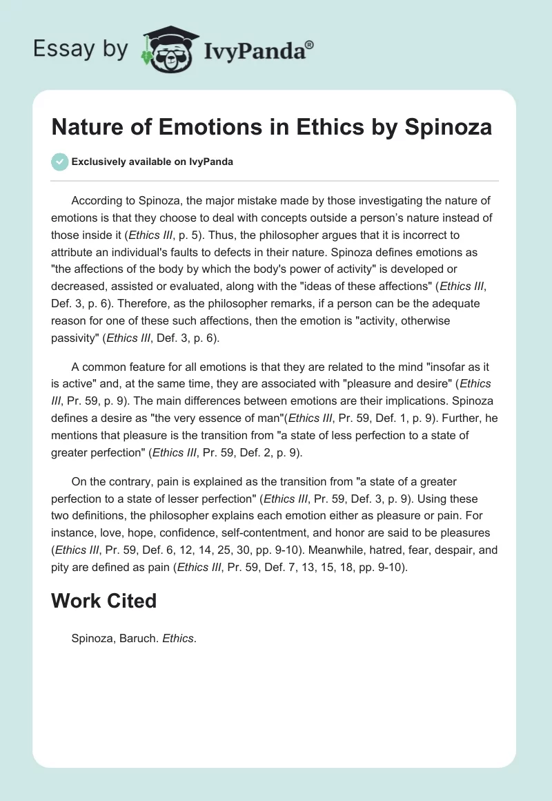 Nature of Emotions in "Ethics" by Spinoza. Page 1