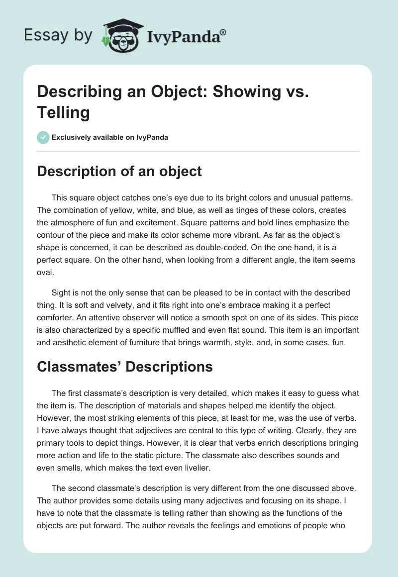 Describing an Object: Showing vs. Telling. Page 1