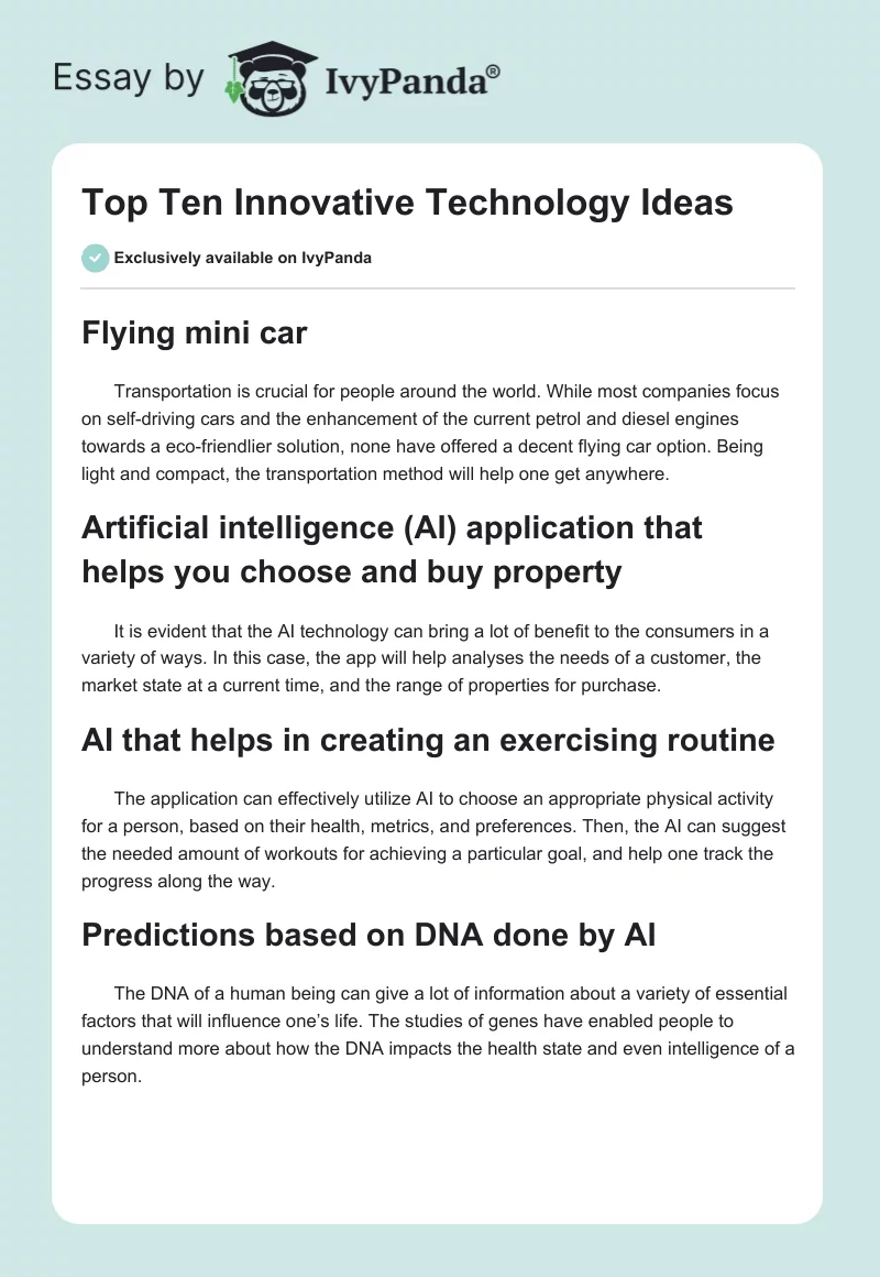 Top Ten Innovative Technology Ideas. Page 1
