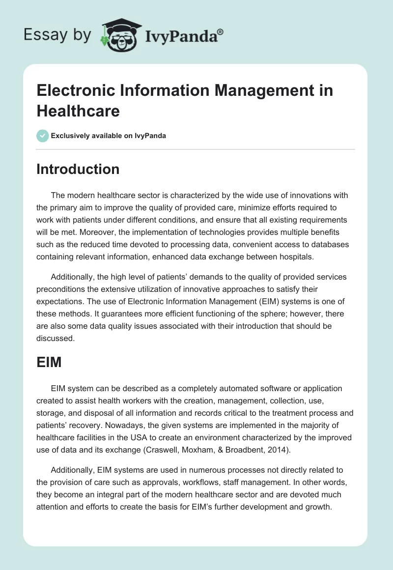 Electronic Information Management in Healthcare. Page 1