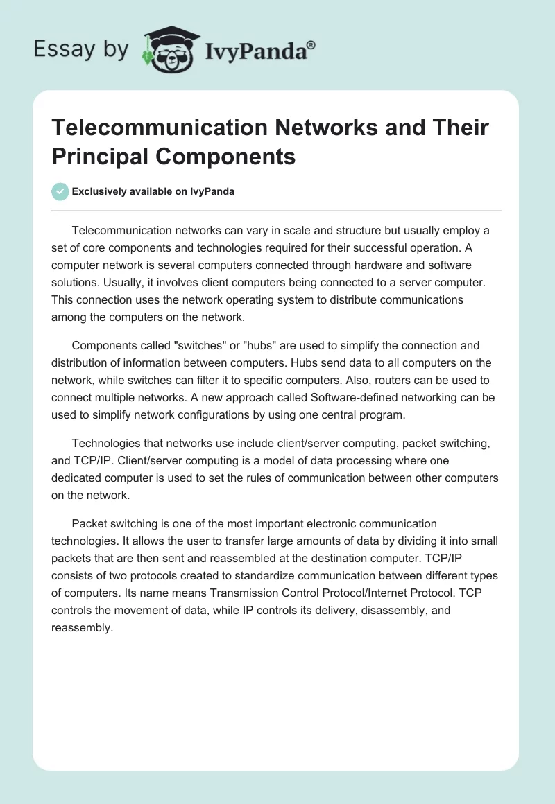 Telecommunication Networks and Their Principal Components. Page 1