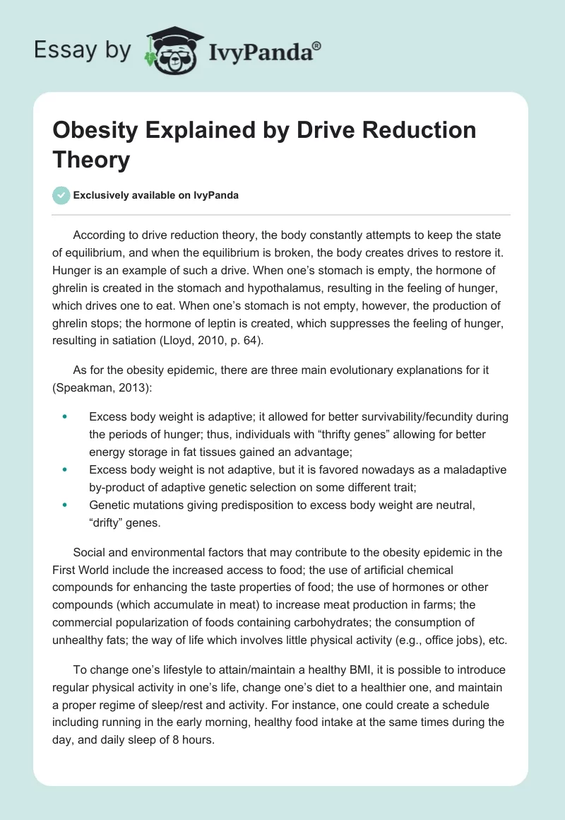 Obesity Explained by Drive Reduction Theory. Page 1