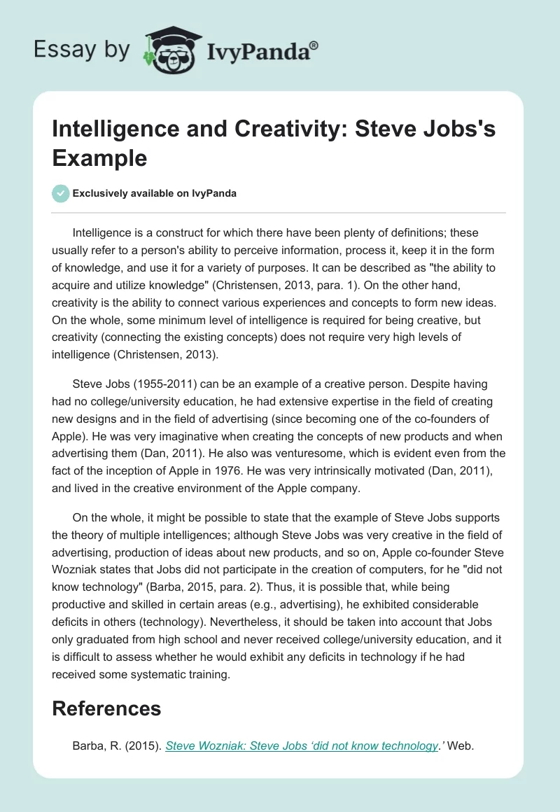 Intelligence and Creativity: Steve Jobs's Example. Page 1